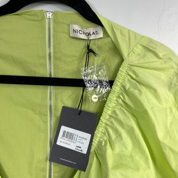 Nicholas Cotton Poplin Green Balloon Sleeve Midi Dress - Picture 6 of 9